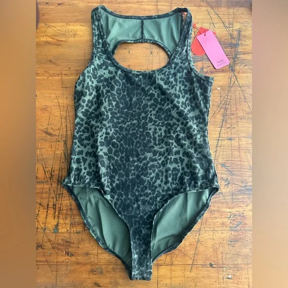 Maje and Varley Tallulah All In One Green Leopard Bodysuit - Picture 3 of 8